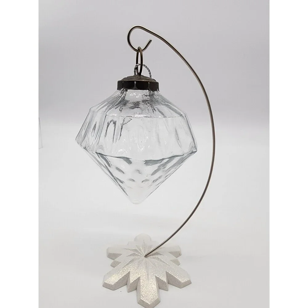 Large Clear Kugel Style Restoration Hardware Diamond Shaped Glass Ornament Big